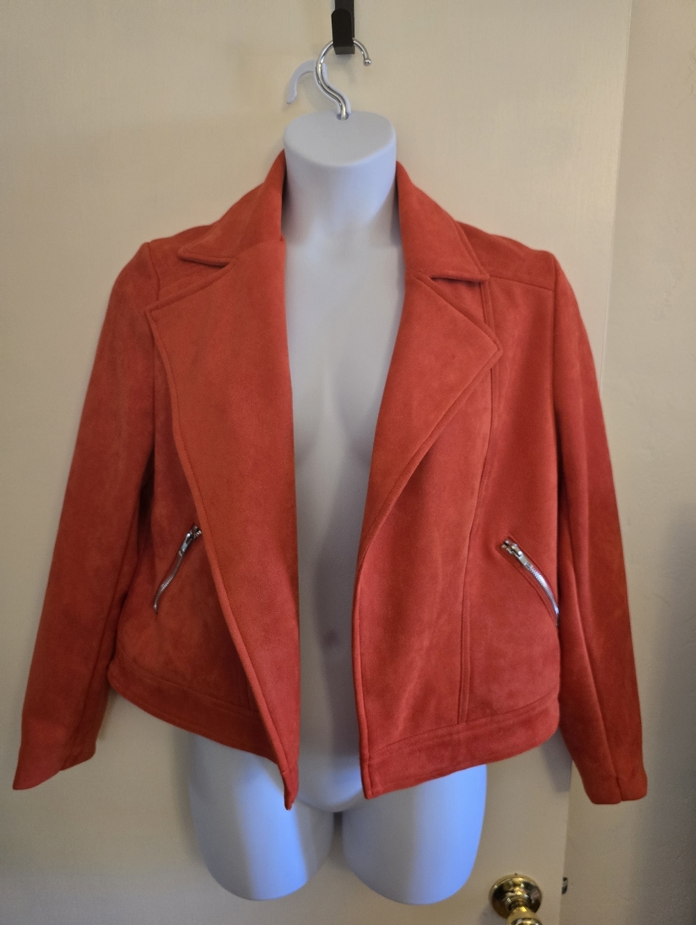 NWT Philosophy Faux Suede Moto Jacket L | Burnt Orange Cropped Zip | Statement L